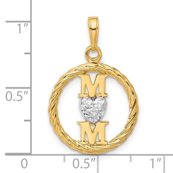14K Gold and White Rhodium D/C Heart Mom Pendant - Picture 2 of 4